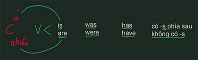 Đi với is, was, has, có -s thì chủ ngữ số ít. Đi với are, were, have, không có -s thì chủ ngữ số nhiều.